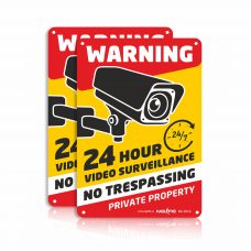 NGLIFE 2-Pack 24 Hour Private Property Video Surveillance Sign, No Trespassing Aluminum Warning Sign, 10x7 inch CCTV Security Camera, UV Protected & Waterproof Indoor/Outdoor Use for Home Business